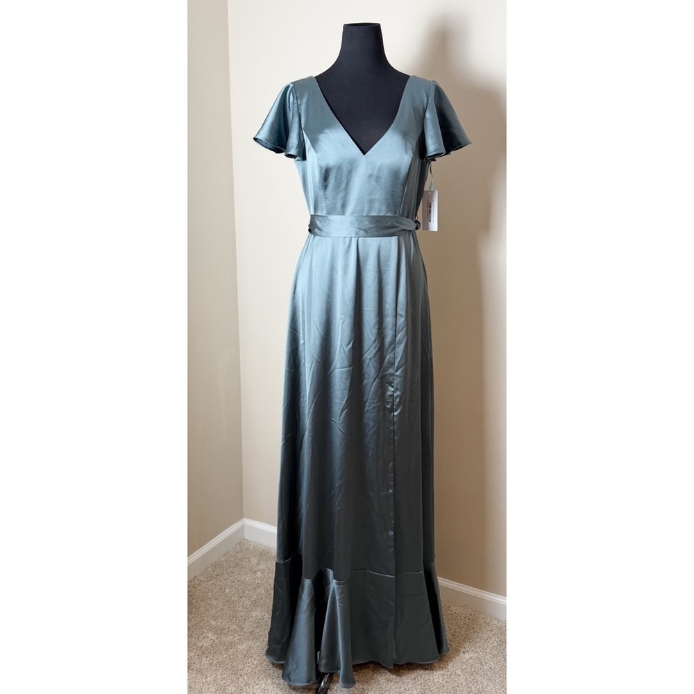 NWT Revelry Thalia Satin Dress Bridesmaid Dress Size 12 COLOR: Eucalyptus - 712 - Picture 2 of 14